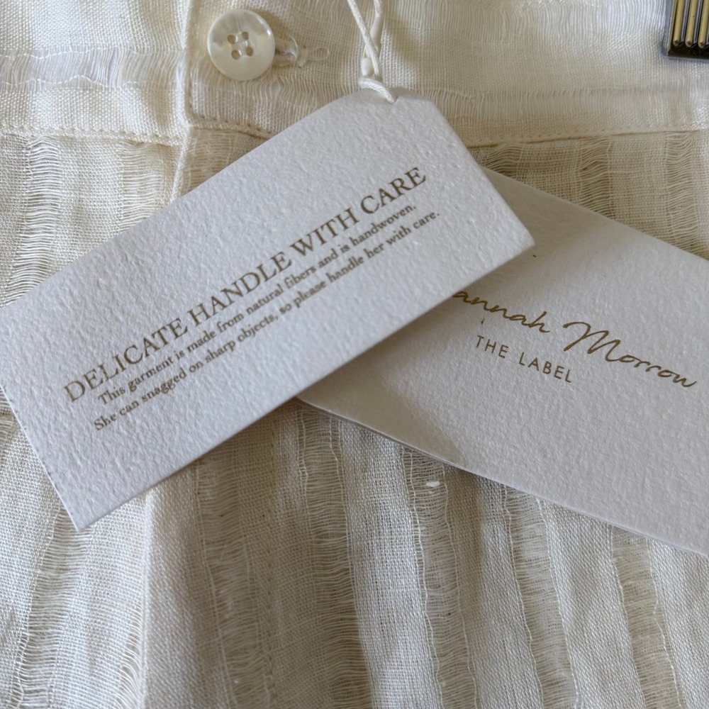 Savannah Morrow Dylan Shorts Cream Handloom 100% Linen High Waisted NWT Large - Picture 14 of 14